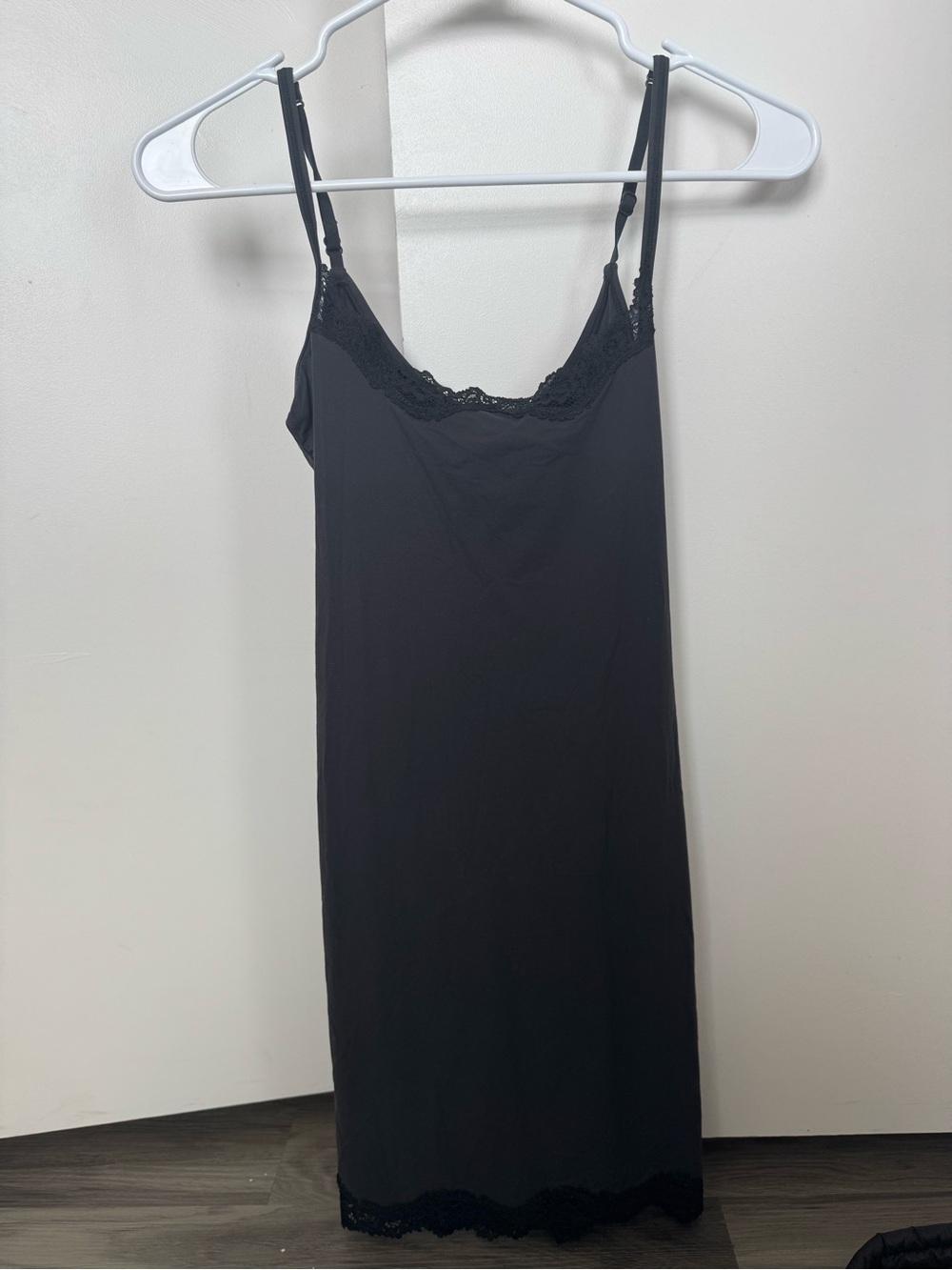 SKIMS Black Lace-Trim Slip Dress